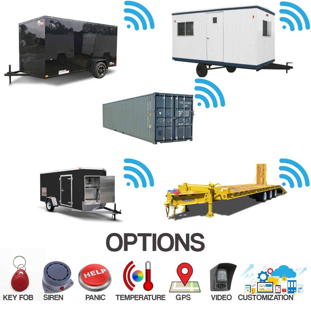 TrailerProtect works with enclosed trailers, office trailers, shipping containers, and flatbed trailers